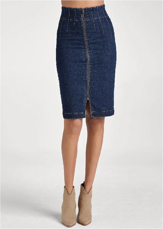 Pintuck front zipper skirt  - Dark Wash