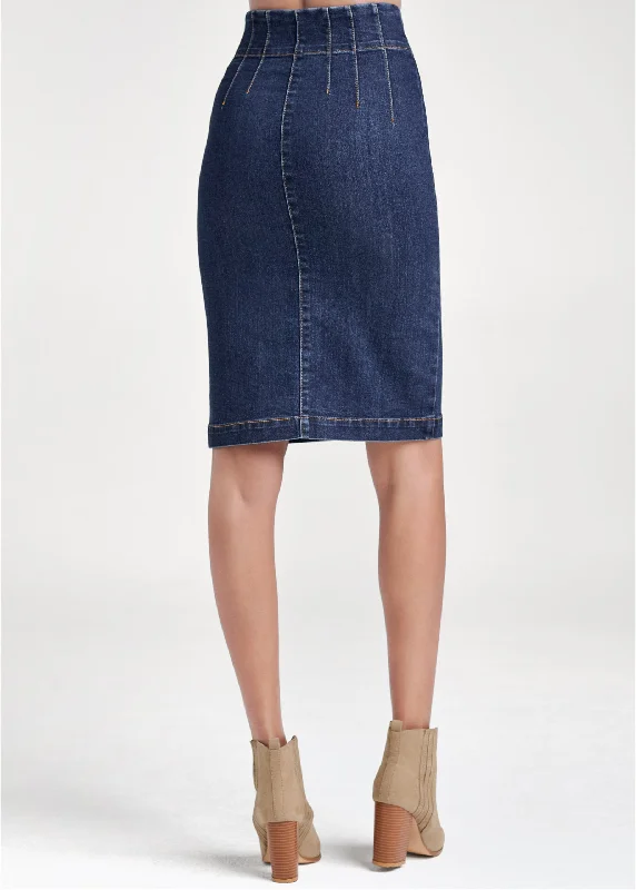 Pintuck front zipper skirt  - Dark Wash