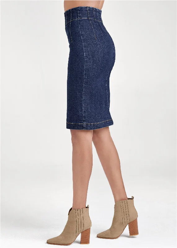 Pintuck front zipper skirt  - Dark Wash