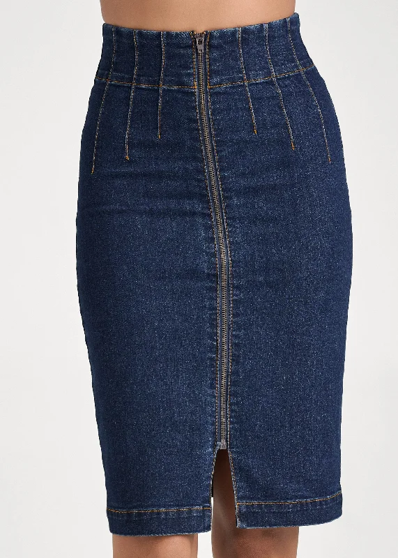 Pintuck front zipper skirt  - Dark Wash