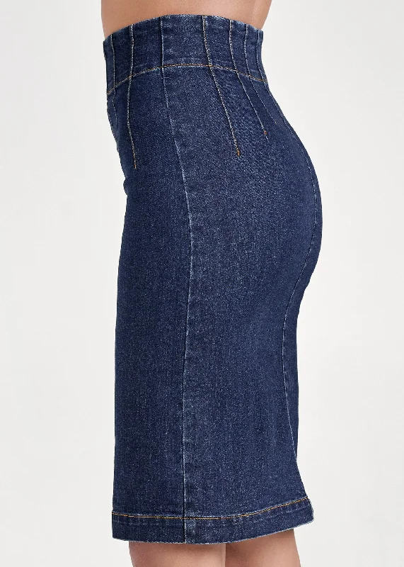 Pintuck front zipper skirt  - Dark Wash