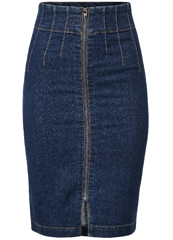 Pintuck front zipper skirt  - Dark Wash