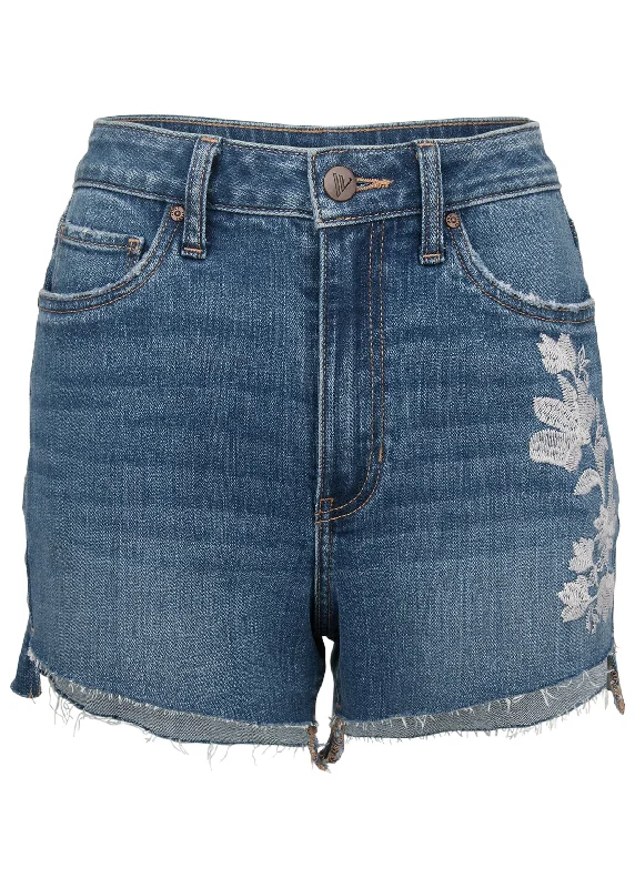 Step hem embroidered short - Medium Wash