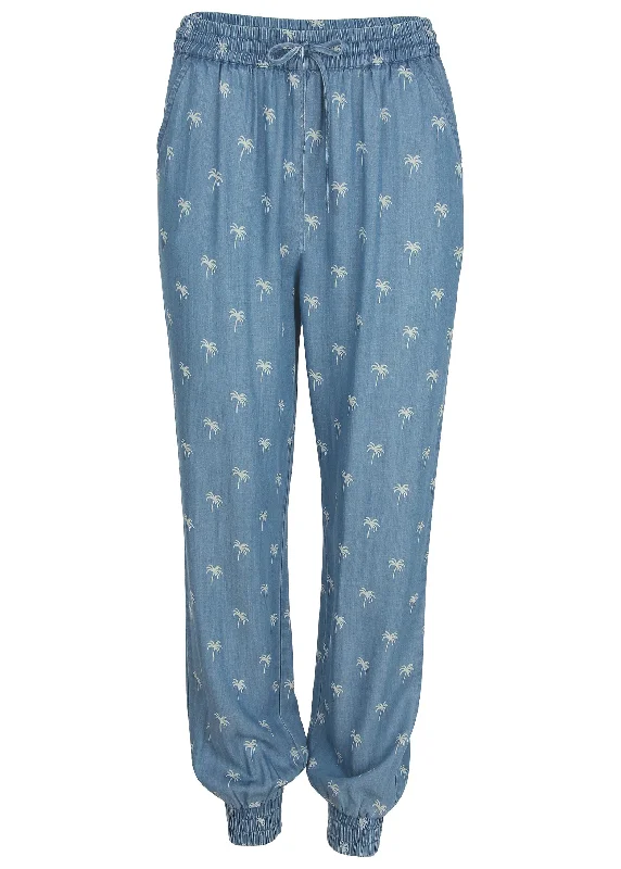 Printed chambray joggers - Light Wash