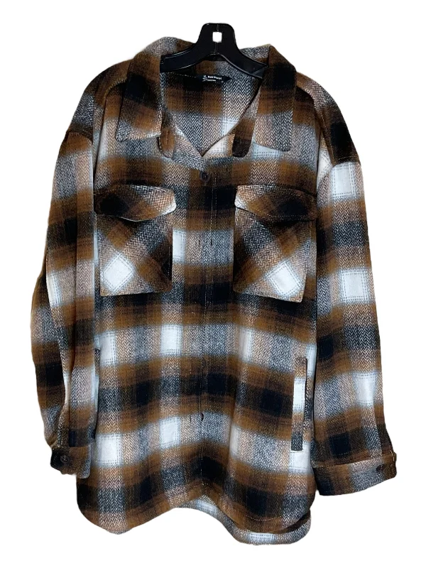 Jacket Shirt By Members Mark In Brown & White, Size: 1x