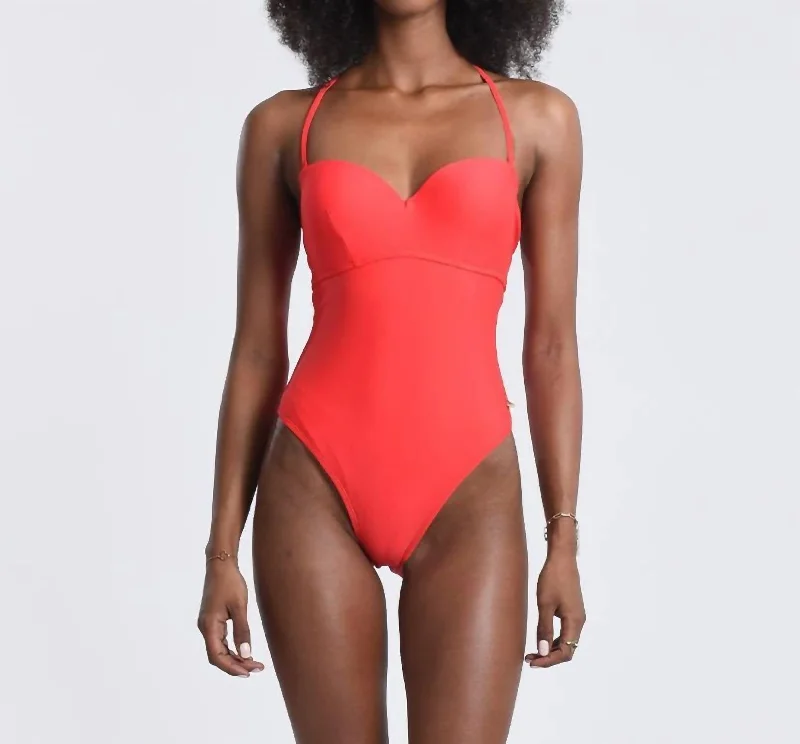 Sweetheart One-Piece Swimsuit In Orange Red