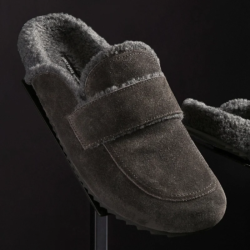 Men's Suede Shearling Lined Loafer - Ash/Heather Grey