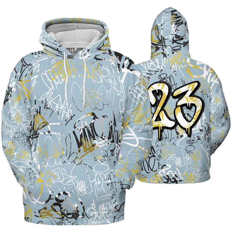 NastyJamz Blue Grey 13s Hoodie Match 23 Hiphop 3D All-Over Print Graffiti Pattern