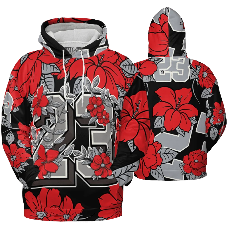 NastyJamz Bred Reimagined 4s Hoodie Match 23 Floral 3D All-Over Print Flowers