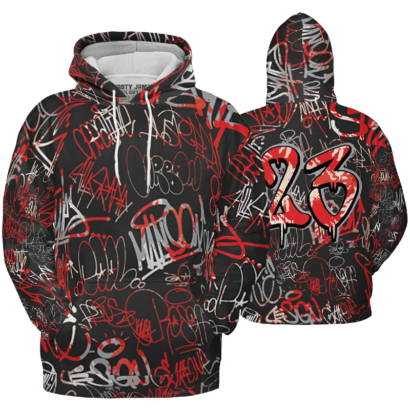 NastyJamz Bred Reimagined 4s Hoodie Match 23 Hiphop 3D All-Over Print Graffiti Pattern