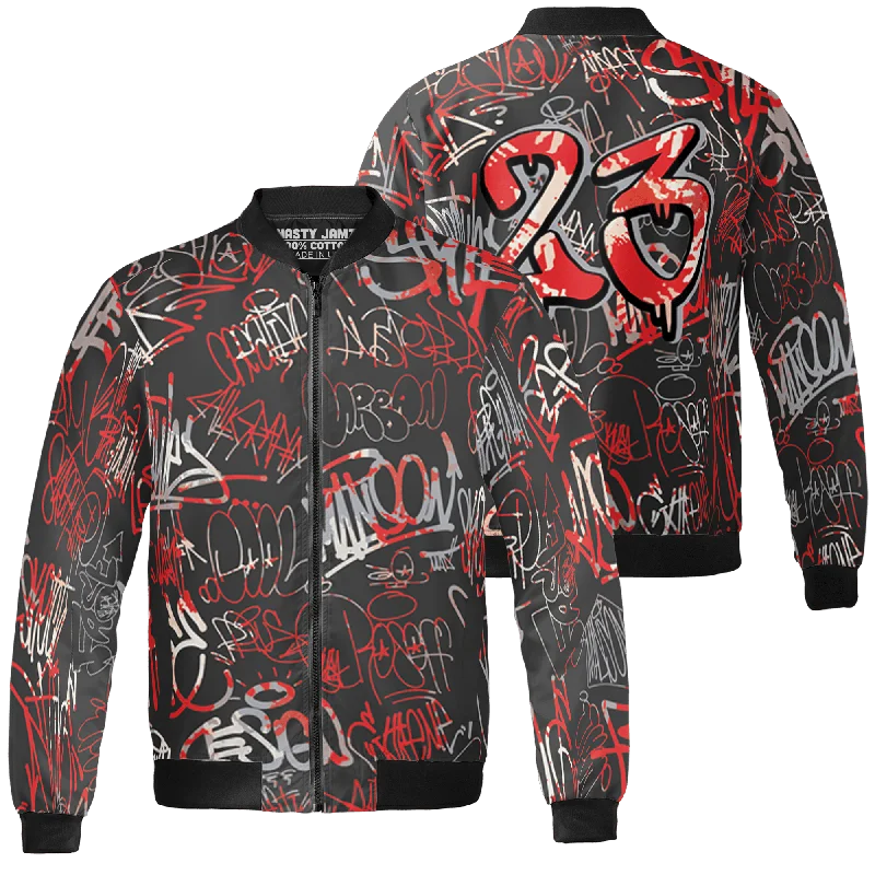 NastyJamz Bred Reimagined 4s Jacket Match 23 Hiphop 3D All-Over Print Graffiti Pattern