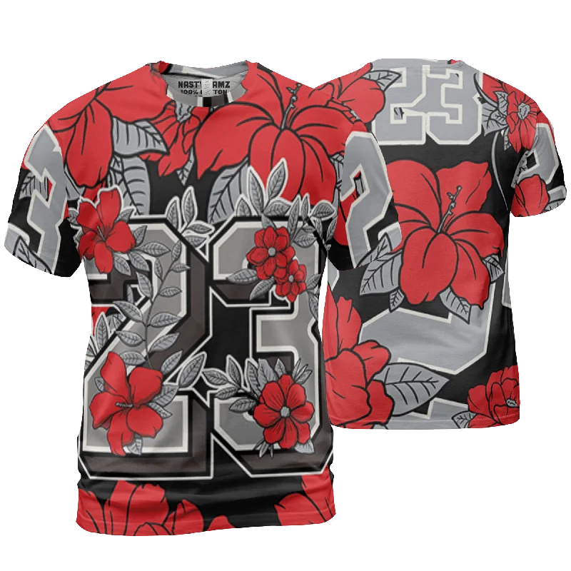 NastyJamz Bred Reimagined 4s T Shirt Match 23 Floral 3D All-Over Print Flowers