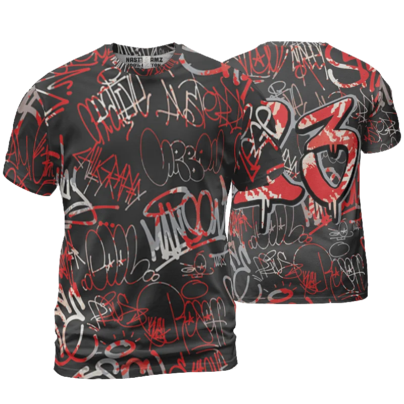 NastyJamz Bred Reimagined 4s T Shirt Match 23 Hiphop 3D All-Over Print Graffiti Pattern