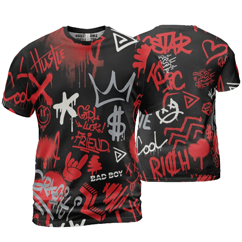 NastyJamz Bred Reimagined 4s T Shirt Match Graffiti King 3D All-Over Print Doodle Style