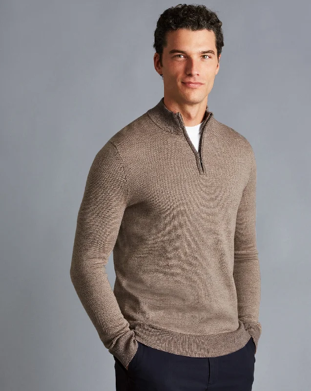 Birdseye Merino Zip Neck Sweater