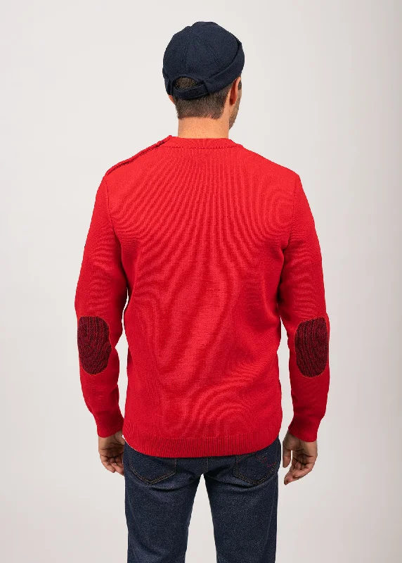 Dinan sailor jumper - with jacquard elbow patches, in pure new wool (ROUGE)