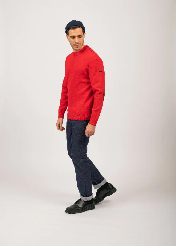 Dinan sailor jumper - with jacquard elbow patches, in pure new wool (ROUGE)