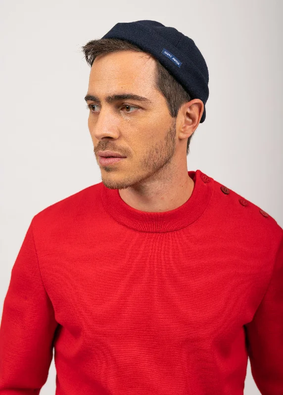 Dinan sailor jumper - with jacquard elbow patches, in pure new wool (ROUGE)