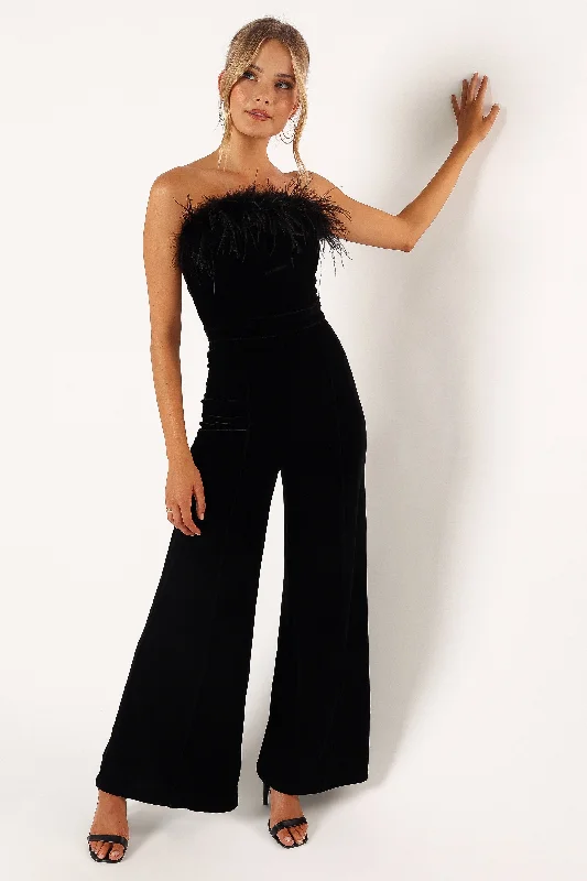 Donatella Feather Trim Jumpsuit - Black