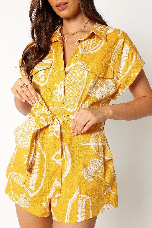 Georgina Tie Waist Romper - Yellow