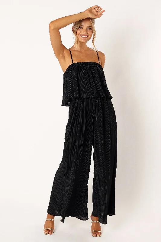 Jillian Plisse Jumpsuit - Black