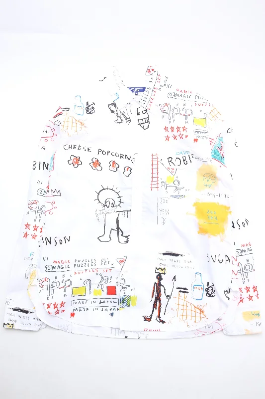 Junya Watanabe MAN x Jean-Michel Basquiat Wide Fit Cotton Shirt - White/Black/Yellow/Red