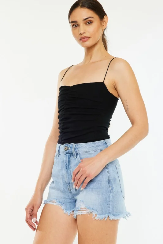 Hot Girl X Kancan Raw Hem Distressed High Waist Denim Shorts In Light Wash