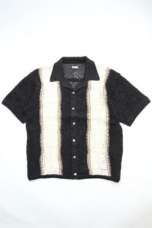 Kapital 7G Crochet Knit TENNESSEE Aloha Polo - Black