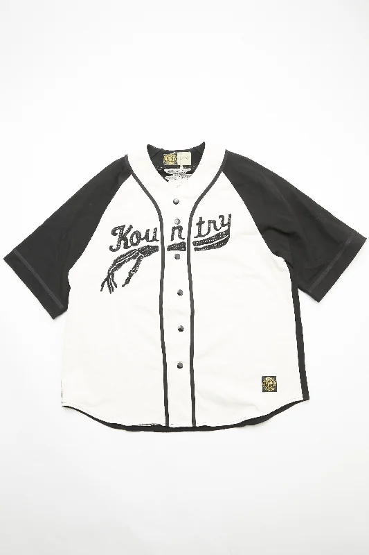 Kapital KOUNTRY 16/- Dense Jersey Baseball Shirt (BONE) - ECRU x BLACK