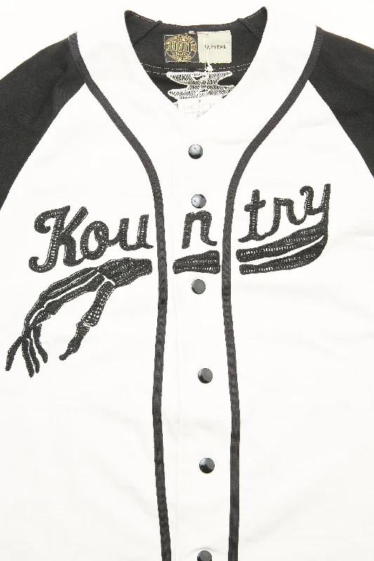 Kapital KOUNTRY 16/- Dense Jersey Baseball Shirt (BONE) - ECRU x BLACK