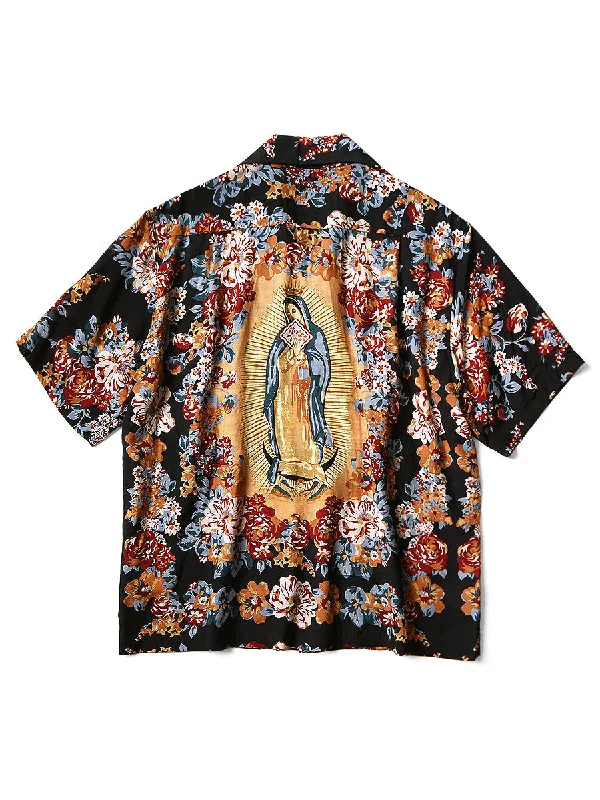 Kapital Silk Rayon CHAMPETRE MARIA WRANGLE Collar Aloha Shirt - Black