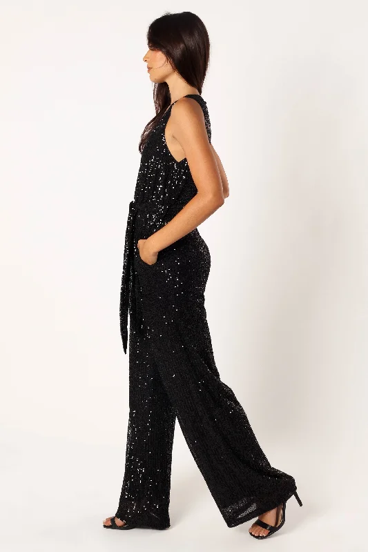 Katherine Sequin Jumpsuit - Black