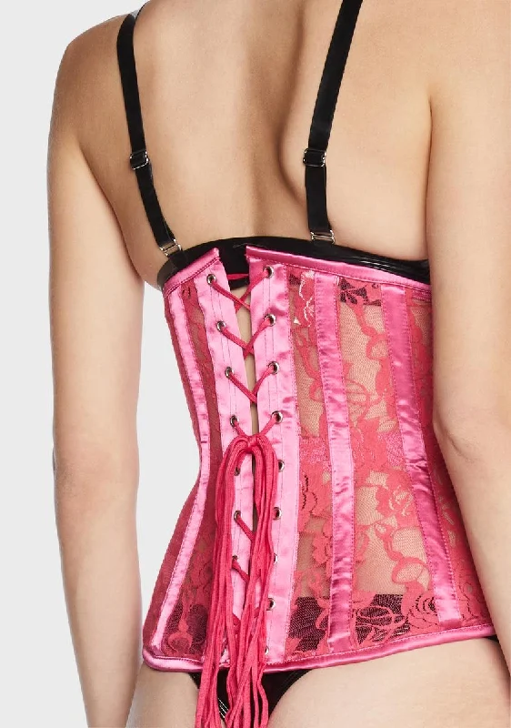 Lavish Fuchsia Sheer Lace Under Bust Corset