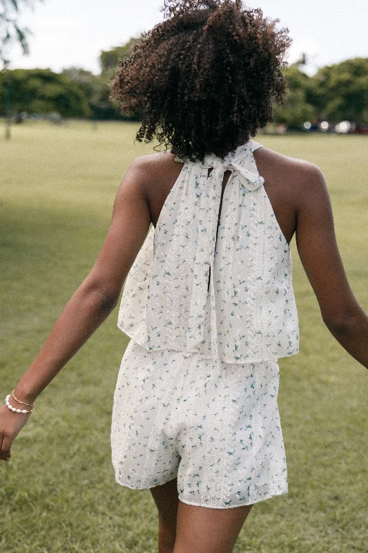 Mindy Halterneck Romper - Blue Floral