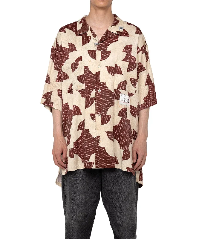 Maison Mihara Yasuhiro MMY- DRUNKER'S PATH QUILT PATTERN PRINTED S/S SHIRTS- BORDEAUX