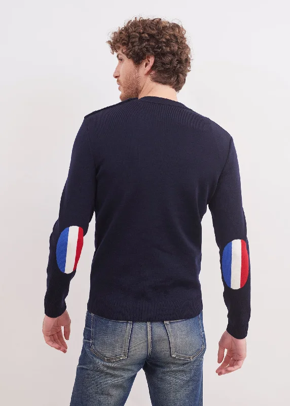 Mondiovision France jumper - in wool, jacquard elbow patches (NAVY/MULTICO)