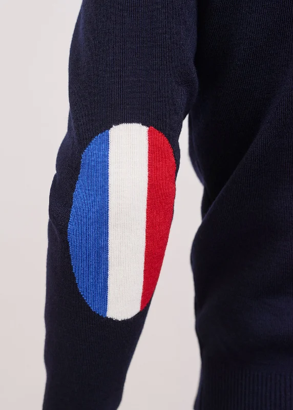 Mondiovision France jumper - in wool, jacquard elbow patches (NAVY/MULTICO)