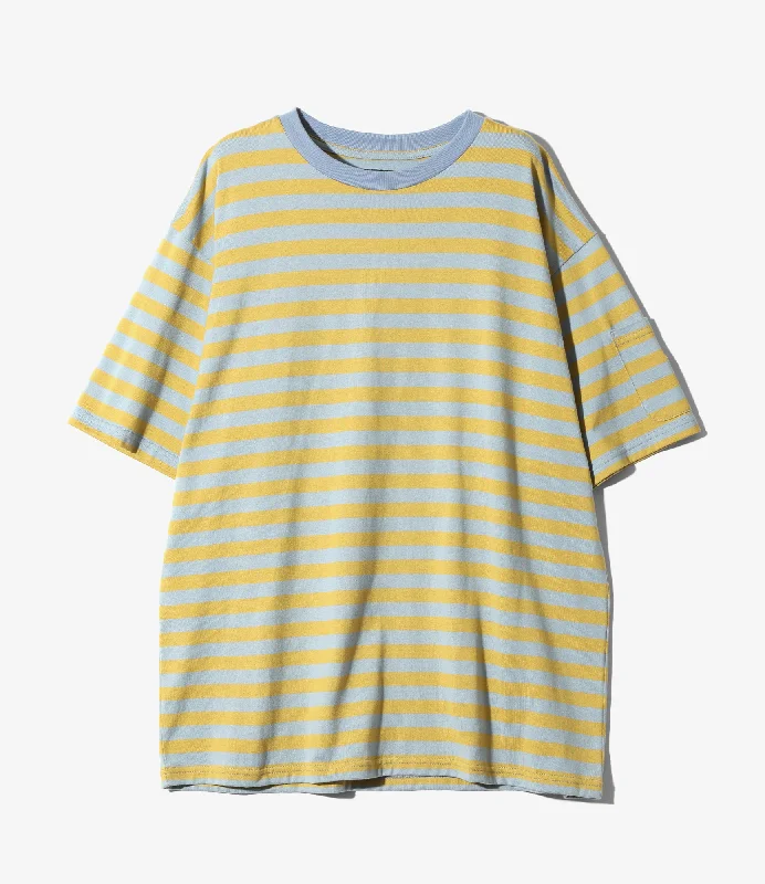 Needles -S/S Crew Neck Tee - Cotton Stripe Jersey- Sax/Yellow