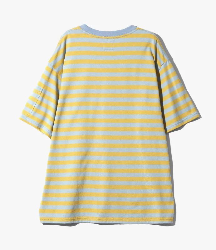 Needles -S/S Crew Neck Tee - Cotton Stripe Jersey- Sax/Yellow