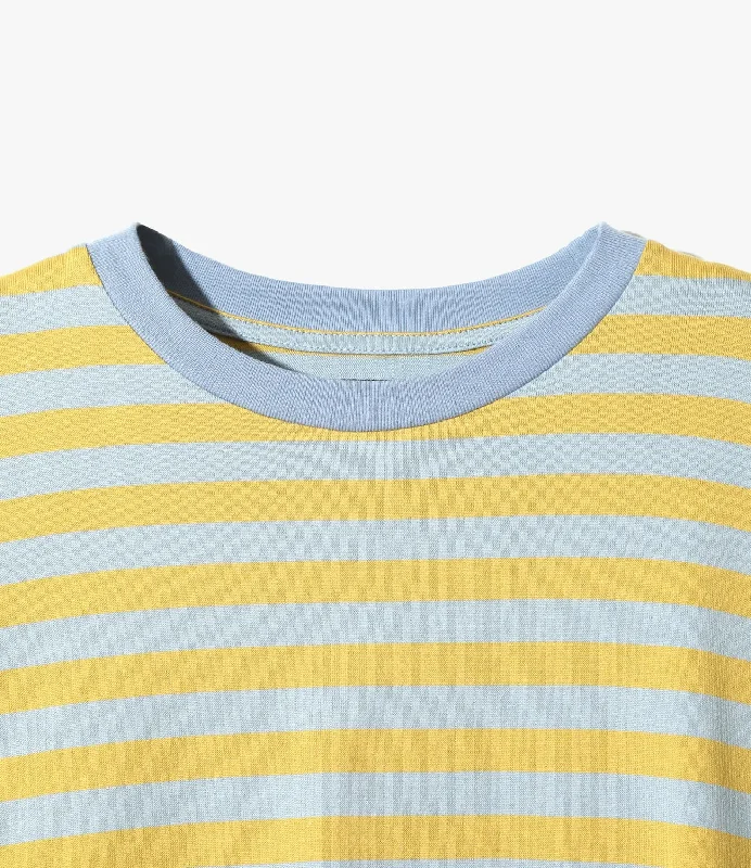 Needles -S/S Crew Neck Tee - Cotton Stripe Jersey- Sax/Yellow