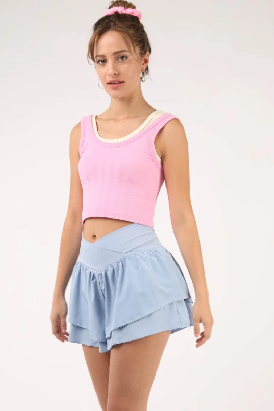 Hot Girl V-Shaped High Waist Layered Active Shorts In Sky Blue