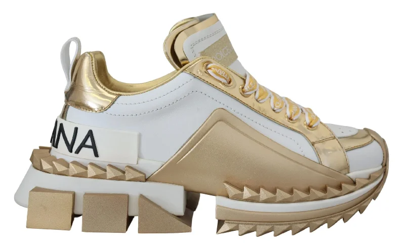 Dolce & Gabbana Elegant White and Gold Leather Women's Sneakers