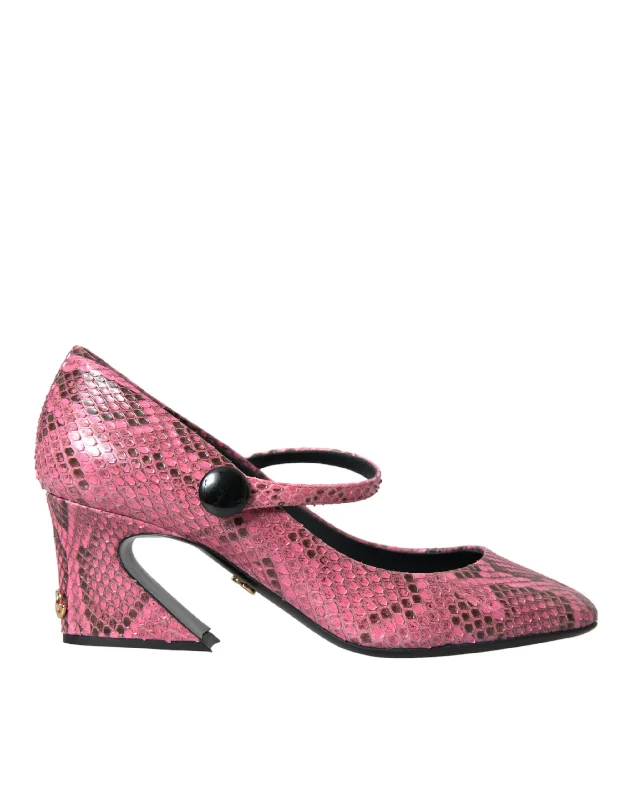 Dolce & Gabbana Pink Python Leather Mary Jane Heels Women's Shoes