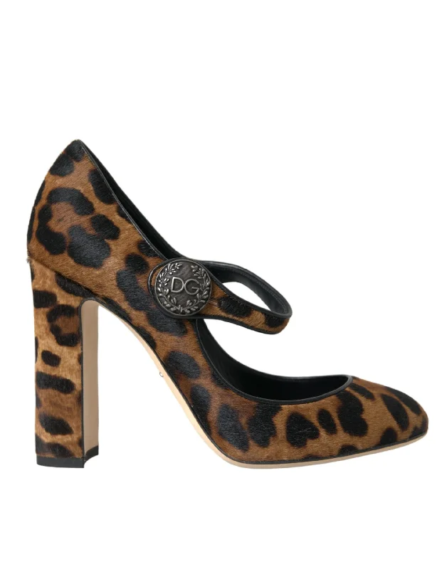 Dolce & Gabbana Brown Leopard Calf Hair Mary Jane Pumps Women's Shoes