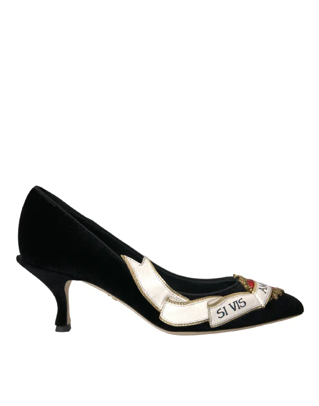 Dolce & Gabbana Black Suede Leather Amari Heels Pumps Women's Shoes