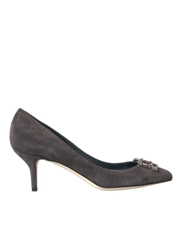 Dolce & Gabbana Gray Amore Suede Bellucci Heels Pumps Women's Shoes