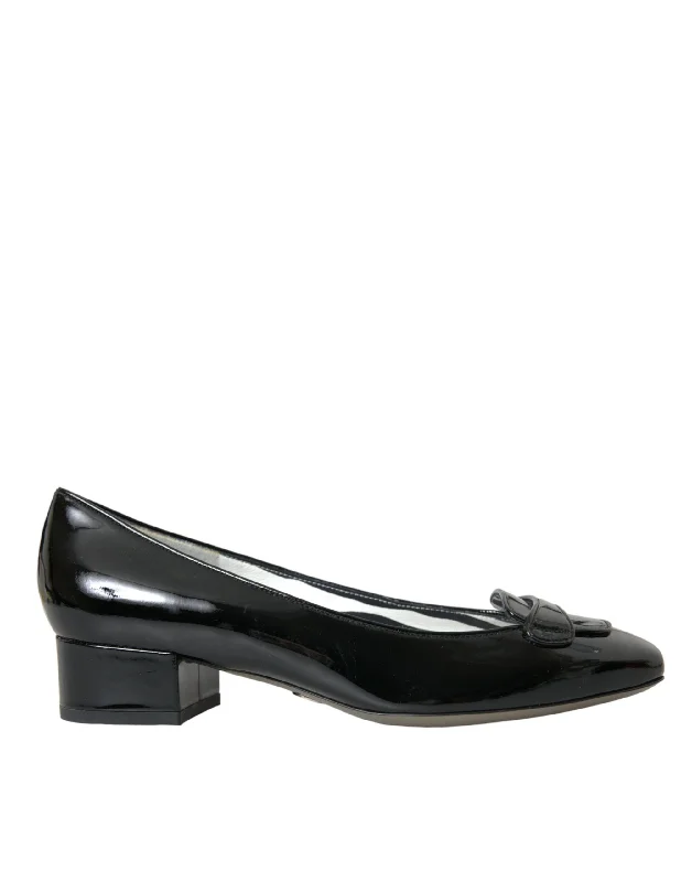 Dolce & Gabbana Black Patent Leather Block Heels Pumps Women's Shoes