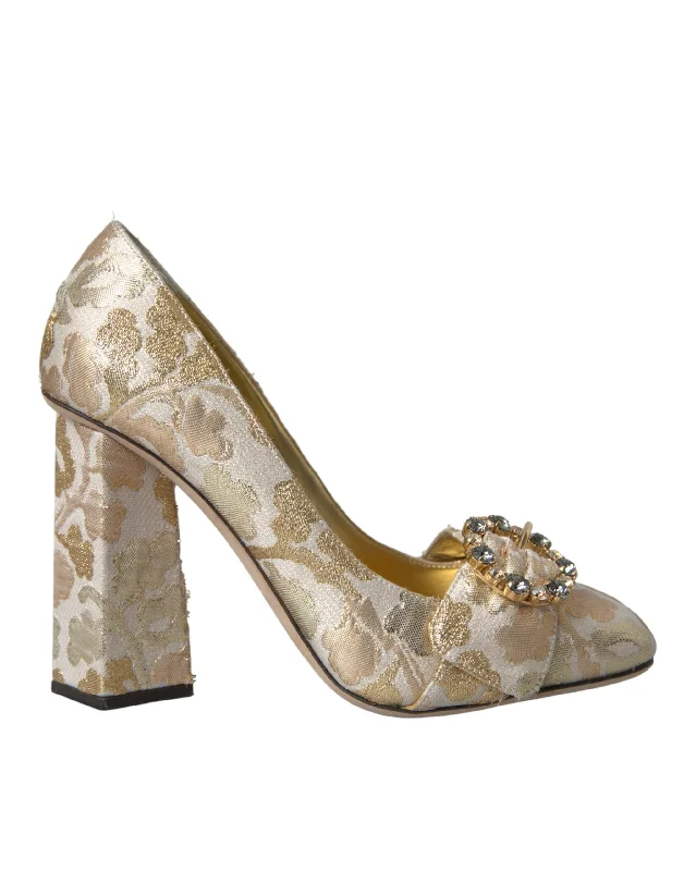 Dolce & Gabbana Gold Jacquard Crystals Heels Pumps Women's Shoes