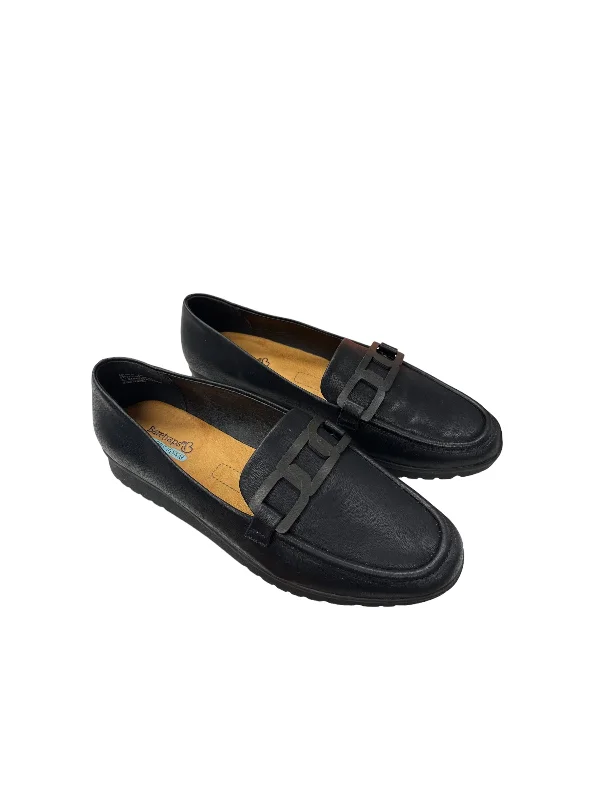 Black Shoes Flats Bare Traps, Size 9