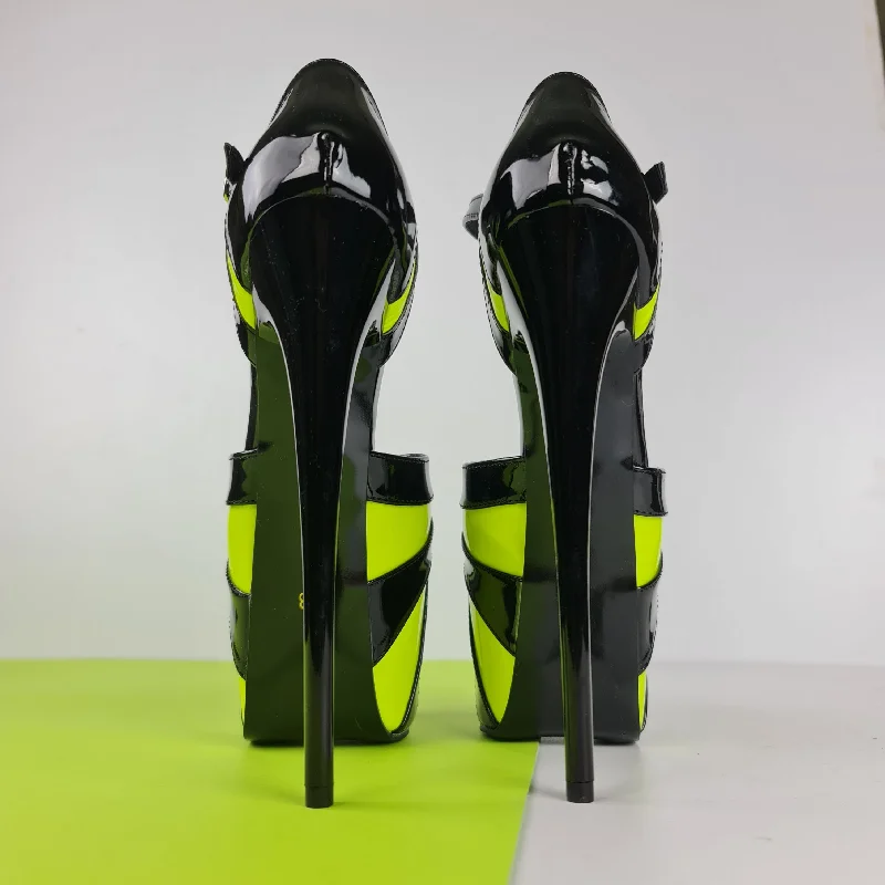 Black Yellow Neon Ankle Strap High Heels